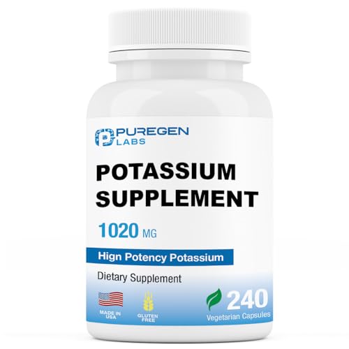 Puregen Labs Potassium Bicarbonate Supplement 1020 mg | Non-GMO | Gluten Free | Made in USA | 240 Vegetarian Capsules