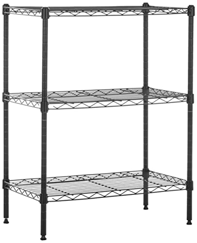 Amazon Basics 3-Shelf Narrow Adjustable, Heavy Duty Storage Shelving Unit (250 lbs loading capacity per shelf), Steel Organizer Wire Rack, Black, 23.2