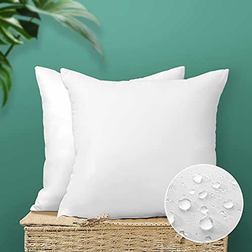 OTOSTAR Outdoor Throw Pillow Inserts - Pack of 2 Water Resistant Cushion Inner Pads for Patio Garden Coffee House Decorative Waterproof Pillow Inserts 18x18 Inch -White