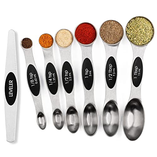 Magnetic Measuring Spoons Set Stainless Steel with Leveler, Stackable Metal Tablespoon Measure Spoon for Baking, Cups and Spoon Set Kitchen Gadgets Apartment Essentials Fits in Spice Jars