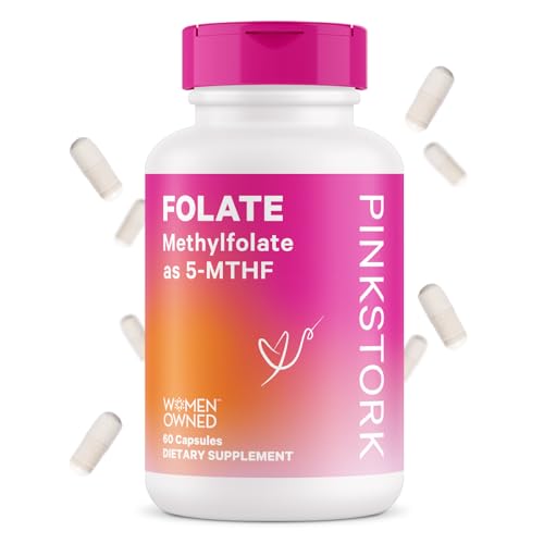 Pink Stork Folate: Methyl Folate - MTHFR Acid, Natural Form of Folic Acid for Pregnancy, Formulated for Mom + Baby, Women-Owned, 60 Capsules (Packaging May Vary)