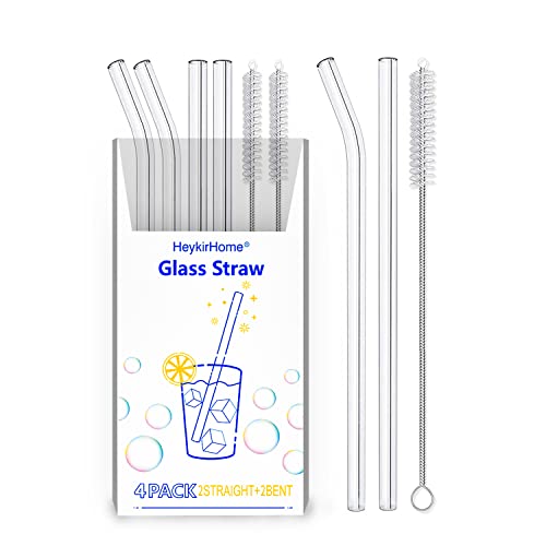 HeykirHome 4-Pack Reusable Glass Straw, Size 8.5