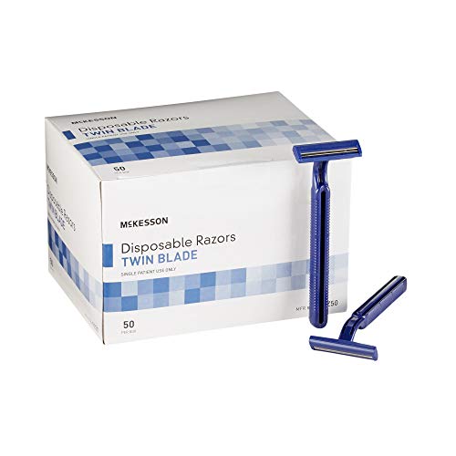 McKesson Disposable Razors, Shaving Razor, Twin Blade, Stainless Steel Blade, Blue, 50 Count, 2 Packs, 100 Total