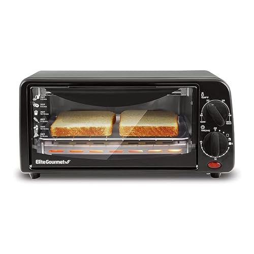 Elite Gourmet ETO236 Personal 2 Slice Countertop Toaster Oven with 15 Minute Timer Includes Pan and Wire Rack, Bake, Broil, Toast, Black