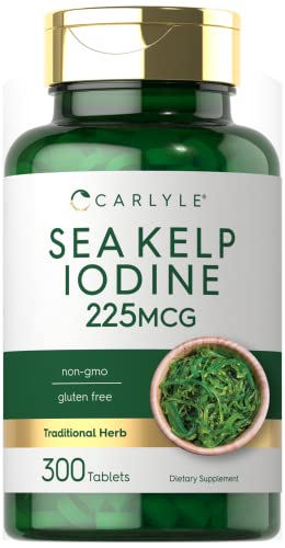 Sea Kelp Iodine Supplement | 225mcg | 300 Tablets | Non-GMO, Gluten Free | Traditional Herb Supplement | by Carlyle