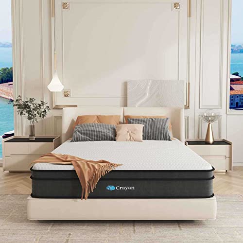 Crayan Queen Mattress, 10 Inch Hybrid Memory Foam Mattress, Queen Mattresses in a Box with Pocket Spring for Motion Isolation, Quiet Sleep, CertiPUR-US