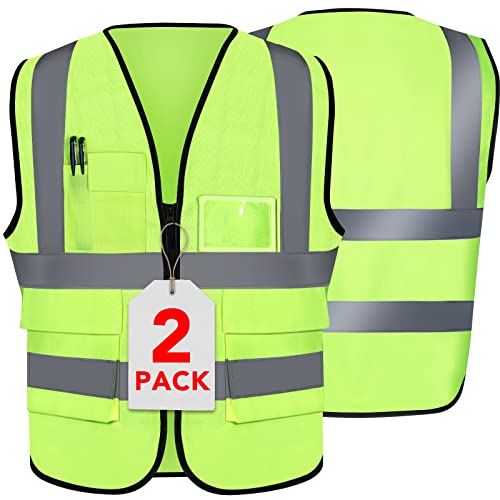 XPCARE 2-Pack Reflective Safety Vest For Women Men - High Visibility Security Vest- Pockets and Zipper Front - Neon Green Color