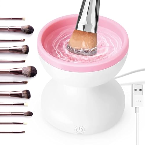 FANS·JY Makeup Brush Cleaner, Electric Makeup Brush Cleaner Machine for Makeup Brush, Makeup Sponge, Double Brush, Valentine Day Gift