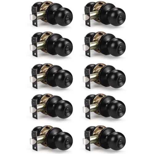 KNOBWELL 10 Pack Matte Black Door Knobs Privacy Door Knob, Bed and Bath Door Knob Door Lockset, Locking Door Knob, Interior Door Knob