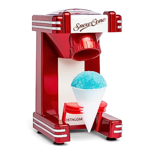 Nostalgia Snow Cone Shaved Ice Machine - Retro Table-Top Slushie Machine Makes 20 Icy Treats - Includes 1 Reusable Plastic Cup - Retro Red