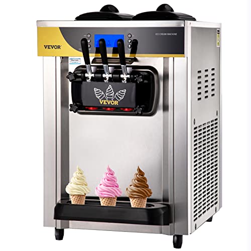 VEVOR Commercial Ice Cream Maker, 2x6L Hopper, 22-30L/H High Output, 2200W Soft Ice Cream Machine w/LCD Panel, Puffing & Shortage Alarm, Countertop Soft Serve Maker for Restaurant Home Party, Silver