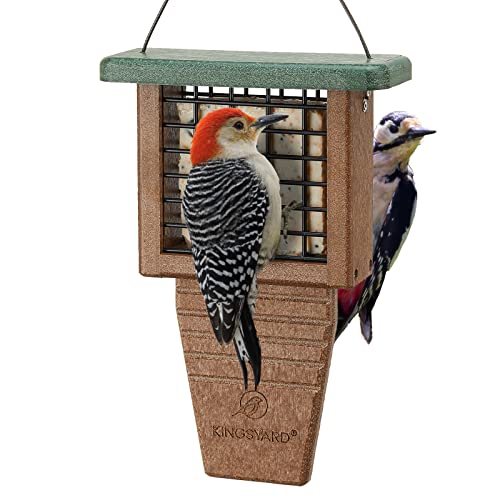 Kingsyard Recycled Plastic Suet Bird Feeder, Tail Prop Suet Feeder for Outside Hanging, Sturdy & Durable, Great for Woodpecker & Clinging Birds, Green