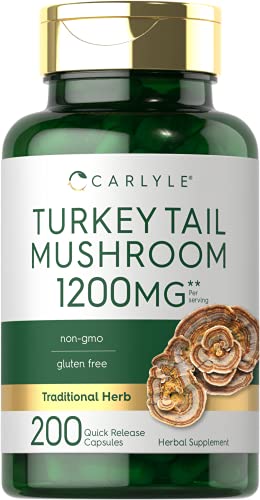 Carlyle Turkey Tail Mushroom Capsules | 1200mg | 200 Count | Non-GMO & Gluten Free Extract