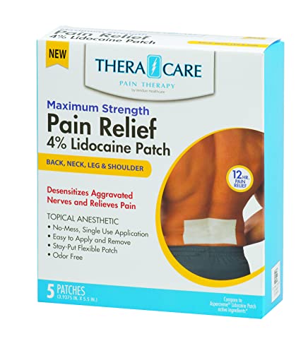 Thera|Care Pain Relief Patch | 4% Lidocaine Patch | 3.9” x 5.5” | 5-Count Box
