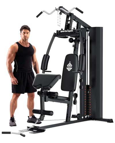 Sportsroyals Home Gym, Exercise Equipment with 154LBS Weight Stack, Multi Gym Equipment for Full Body Workout with Pulley System