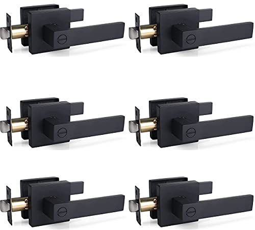 Stylever 6 Pack, Privacy Square Black Door Handle Lever Sets, Keyless Entry, Interior Door Handles for Bedroom, Bathroom, Commercial Use Door Handle Sets, Reversible Black Interior Door Handle