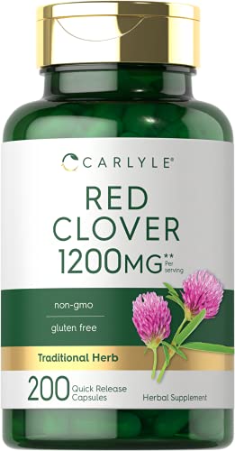 Carlyle Red Clover Capsules 1200mg | 200 Count | Trifolium Pratense | Non-GMO, Gluten Free | Red Clover Blossom Extract Supplement