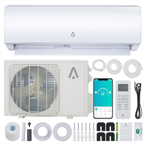 ACONEE 9000 BTU Smart Mini Split AC/Heating System 19 SEER Split Inverter Air Conditioner with Pre-Charged Heat Pump & Installation Kit, Cools Rooms up to 450 Sq. Ft, 115V