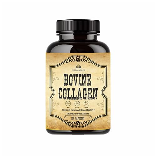 HERBALICIOUS Bovine Collagen Supplements for Men and Women I Hydrolyzed Grass Fed Bovine Collagen Peptides Dietary Supplement for Joint, Nerve & Bone Support - Non-GMO, Anti-Aging - 100 Capsules