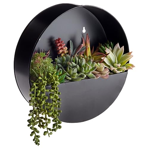 Farmlyn Creek Round Metal Wall Planter for Outdoor Plants, Rustic-Style Black Painted Finish (12x3.6 in)