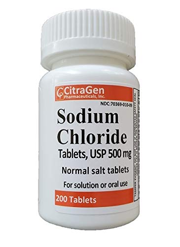 Sodium Chloride Tablets 500 mg (0.5 Gram), USP Normal Salt Tablets - 200 Tablets by CitraGen Pharmaceuticals, Inc.