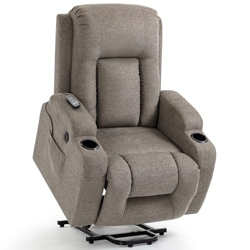 Trustyue 2023 Power Lift Recliner Chair with Heat and Massage for Elderly, Electric Recliner Chairs with Standing Assistance, 2 Cup Holders, 4 Pockets, USB Charge Port, Linen Fabric Khaki