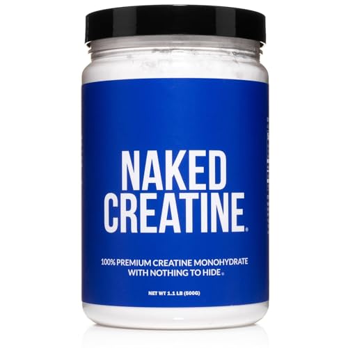 Naked Nutrition Pure Micronized Creatine Monohydrate - 100 Servings - 500 Grams, 1.1Lb Bulk, Vegan, Non-GMO, Gluten Free, Soy Free. Aid Strength Gains, No Artificial Ingredients - Naked Creatine