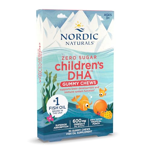 Nordic Naturals Zero Sugar Children’s DHA Gummy Chews, Tropical Punch - 30 Gummy Chews for Kids - 600 mg Total Omega-3s - Brain Development, Learning, Healthy Immunity - Non-GMO - 30 Servings