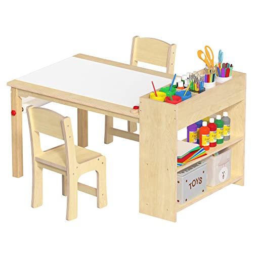 GDLF Kids Art Table and 2 Chairs, Wooden Drawing Desk, Activity & Crafts, Children