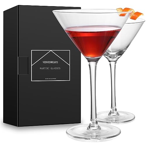 VENVENWEAVS Martini Glasses Set of 2,Hand-blown 9.2OZ Crystal Cocktail Glasses for Espresso Martini,Cosmopolitan,Manhattan,Gimlet,Home Bar,Cocktail Party,Stemless Martini Glassware Gift Set