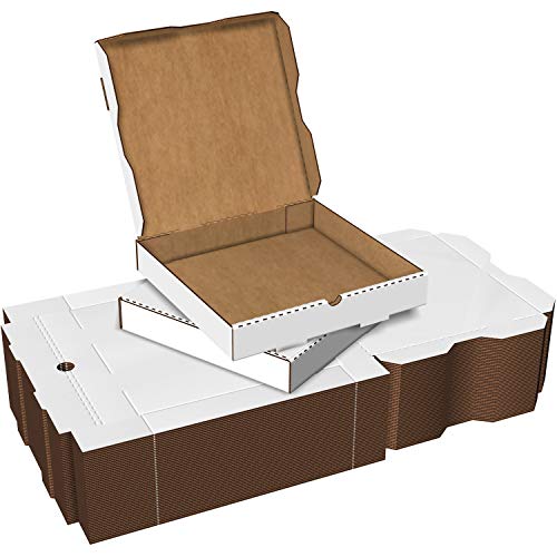 Here to There Packaging White Cardboard Pizza Boxes, Takeout Containers - 12 x 12 Pizza Box Size, Corrugated, Kraft – 50 Pack