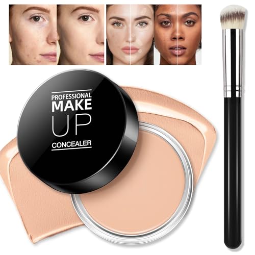 LOKFAR Cream Concealer Full Coverage Makeup, Matte Color Correcting Concealer with Brush, Lightweight Smooth Waterproof, Conceals Blemish, Pores and Spots, Under Eye Makeup Concealer for Dark Circles (#03 NETURAL)