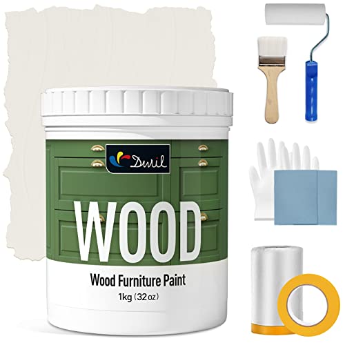 DWIL Matte Finish Furniture Paint - 32 Oz All-in-One Kit for Cabinets, Doors, Tables, and Dressers Refinishing - Water-Based, Non-Toxic & Odorless, Easy to Apply(Ivory White)-With Tools