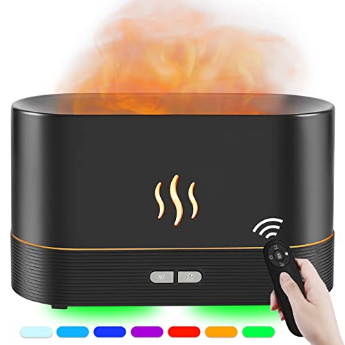 PLUWEL Flame Diffusers for Essential Oils Large Room-Upgraded 300ML Aroma Diffuser Humidifier with RGB Light-Remote Control for Home Office Shop Gym