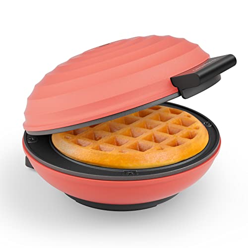 CROWNFUL Mini Waffle Maker Machine, 4 Inch Chaffle Maker with Compact Design (Pink)