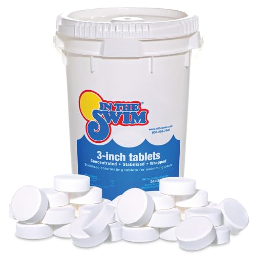 In The Swim 3 Inch Stabilized Chlorine Tablets for Sanitizing Swimming Pools - Individually Wrapped, Slow Dissolving - 90% Available Chlorine - Tri-Chlor - 50 Pounds