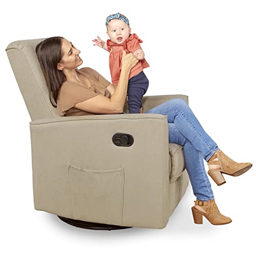 Evolur Raleigh Upholstered Plush Seating Glider Swivel, Rocker, Recliner, Glider for Nursery in Fawn, Greenguard Gold Certified, Modern Nursery Recliner, Environmentally Conscious Glider