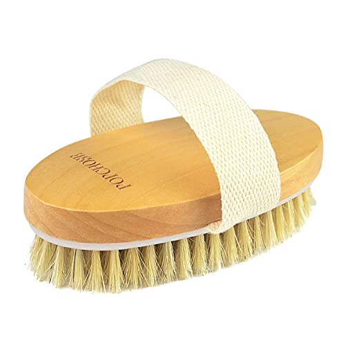 POPCHOSE Dry Brushing Body Brush, Natural Bristle Dry Skin Exfoliating Brush Body Scrub for Flawless Skin, Cellulite Treatment, Lymphatic Drainage and Blood Circulation Improvement