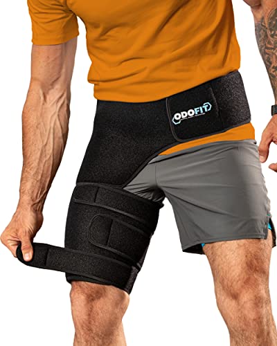 ODOFIT Ortho Wrap Hip and Groin Brace for Men and Women- Immediate Sciatica Pain Relief - Enhanced Compression and Blood Flow - Support for Thigh, Hamstring, Arthritis, Bursitis and Injuries-