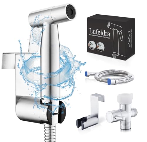 LUFEIDRA Handheld Bidet Sprayer for Toilet-Adjustable Water Pressure Jet Spray with Plastic T-Valve for Feminine Wash, New Premium Stainless Steel Muslim Shower Toilet Bidet Cloth Diaper Sprayer Set