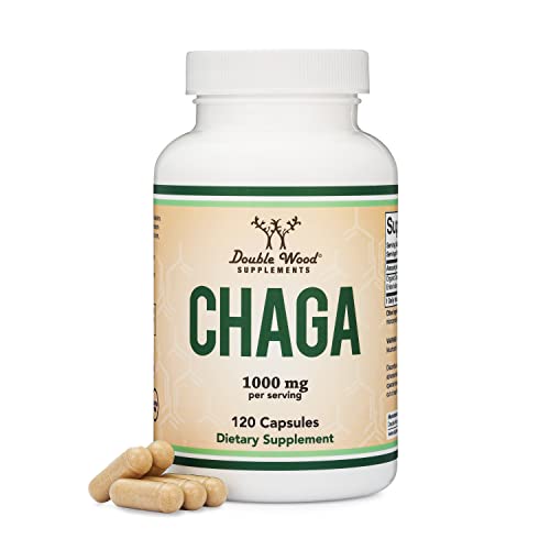 Chaga Mushrooms Capsules 120 Count (1,000mg Chaga Mushrooms Powder per Serving) High in Polysaccharides, Beta Glucans, and Terpenoids - Grown and Made in The USA, Vegan Safe, Organic by Double Wood