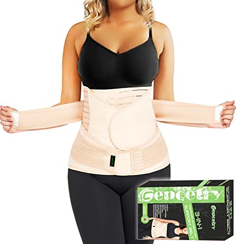 3 in 1 Postpartum Belly Band Wrap Support Recovery Girdles Abdominer Binder Post Surgery Belly&Waist&Pelvis Support Belt & Back Brace(Beige, Small/Medium)