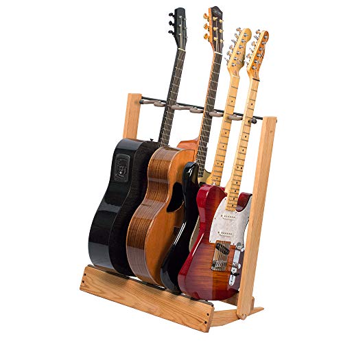 String Swing Guitar Floor Padded Stand - Multi-Guitar Rack for Acoustic and Electric Guitars - Hand Welded Steel & Oak Hardwood - CC34 - USA Made