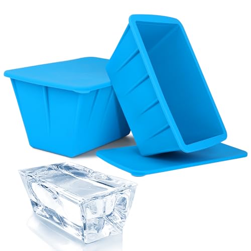 MOFEEZ 2-Pack Extra Large Ice Cube Molds - Food-Grade Silicone Large Ice Molds with Lid for Making 8lb Ice Cubes, Ice Molds for Cold Plunge Tub Or Coolers, Ice Bath Chiller, Big Ice Cube Molds