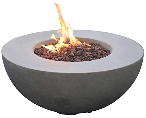 Modeno Roca Outdoor Gas Firepit Table 34 Inches Fire Pit Patio Heater Concrete Outside Electronic Ignition Backyard Fireplace Cover Lava Rock Included Natural Gas