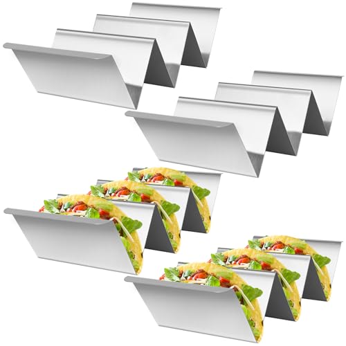 Taco Holder Set, 4/8/16 Pack Stainless Steel Taco Tray, Taco Stand Each Can Hold 2 or 3 Tacos, Taco Tray Holder, Tacos Holder for Party, Dishwasher(4 Pack Stainless Steel)