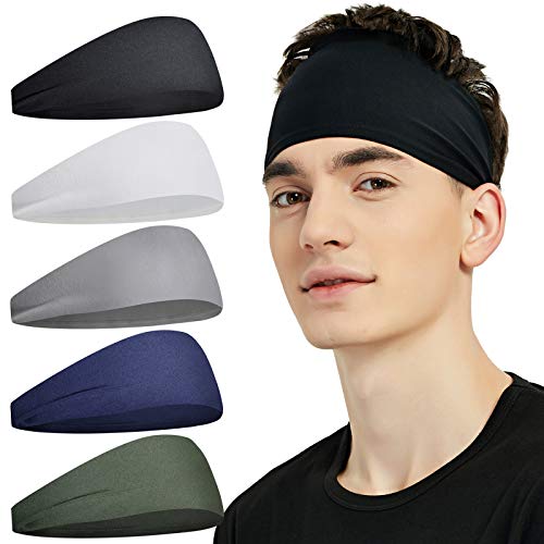 Pilamor Sports Headbands for Men (5 Pack),Moisture Wicking Workout Headband, Sweatband Headbands for Running,Cycling,Football,Yoga,Hairband for Women and Men