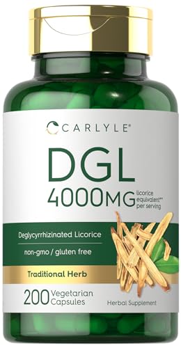 DGL Deglycyrrhizinated Licorice Capsules | 200 Count | 4000mg | Vegetarian, Non-GMO & Gluten Free Supplement | by Carlyle