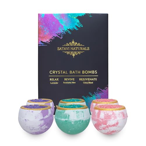 Satavi Naturals Crystal Bath Bombs (6 Pack) Luxurious Aromatherapy Bath Bombs Enriched with Nourishing Bath Salts for Silky Smooth Skin & Pleasantly Scented for an Immersive Zen-Like Experience