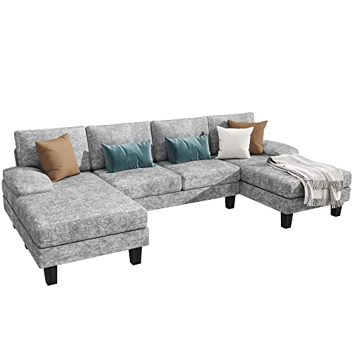 YESHOMY Convertible Sectional Sofa U-Shaped Couch with Soft Modern Cotton Chenille Fabric for Living Room, Oversized Seats with Comfortable Backrest, Grey